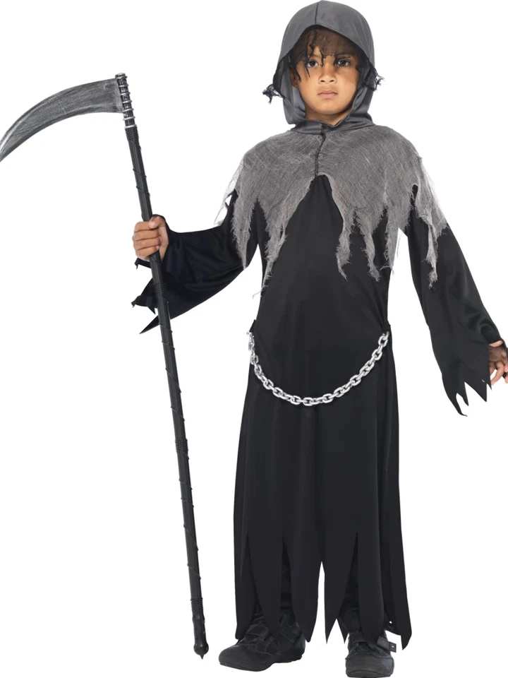 Grim Reaper Costume Kids Halloween Skeleton Dark Ghost Fancy Dress Boys - Image 3 of 4