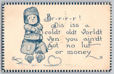 1912 Brr cold skater dutch cartoon cold world when you have no money postcard