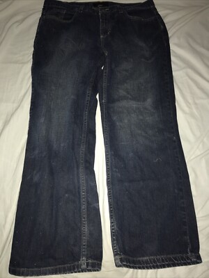 Anchor Blue Jeans Mens 38X32 Straight Dark Wash Biker Skater Embroidered Pockets