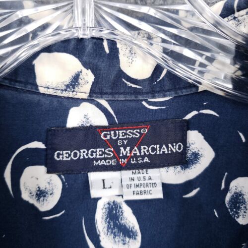 VINTAGE Guess Button Down Shirt Mens L Large Blue Georges Marciano Pattern - Picture 7 of 11
