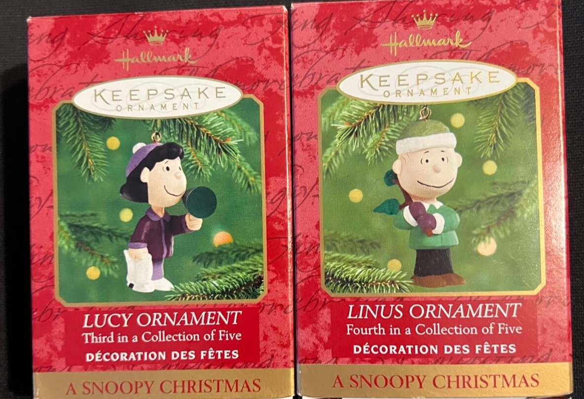 Hallmark Peanuts Linus Lucy Snoopy Christmas Keepsake Ornaments Lot of 2