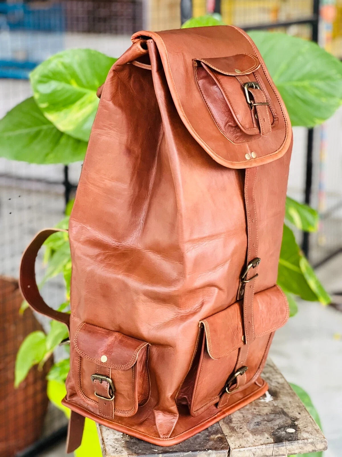 24" Large Historycal Leather Back Pack Rucksack Travel Bag For Men's and Women's