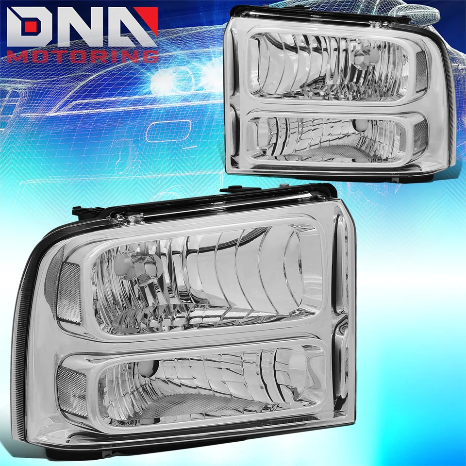 FOR 2005-2007 SUPER DUTY F-250/350/450/550 HEADLIGHT W/LED KIT SLIM STYLE CHROME - Image 2 of 4