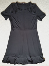 Womens Dress-ANN TAYLOR-black stretch knit w/ruffled hem & shoulders ss-10