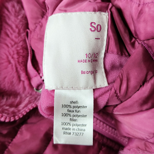 SO Reversible Puffy Tie Dye Faux Fur Hooded Coat Jacket Pink Girls Large 10-12 - Picture 5 of 5