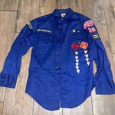 Vintage Cub Boy Scouts BSA UNIFORM SHIRT Boys S Blue Outdoor Camp Hiking 1950s