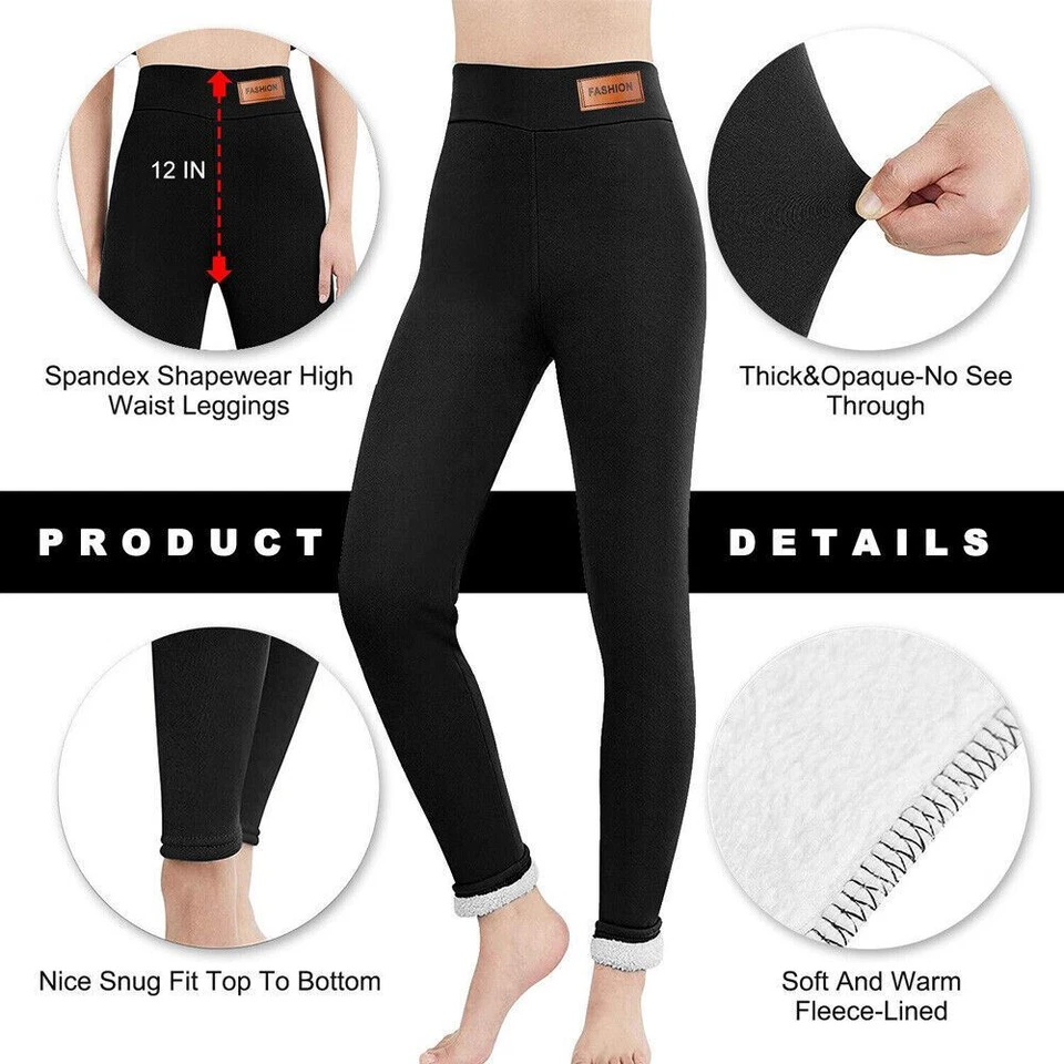 Women Winter Warm Sherpa Fleece Lined Leggings Thick Cashmere Thermal Pants US - Image 2 of 4