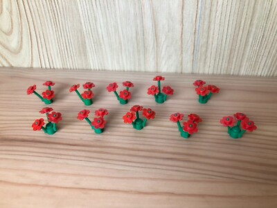 Lego 10x 3741 Plant Flower Stem grün green 30x 3742 Plant Flower Small red rot