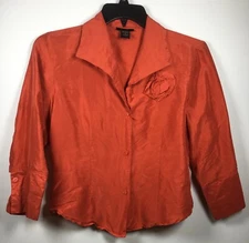Silkland Holiday Woman's medium Red Collared 3/4 Sleeve Silk Boxy Blouse