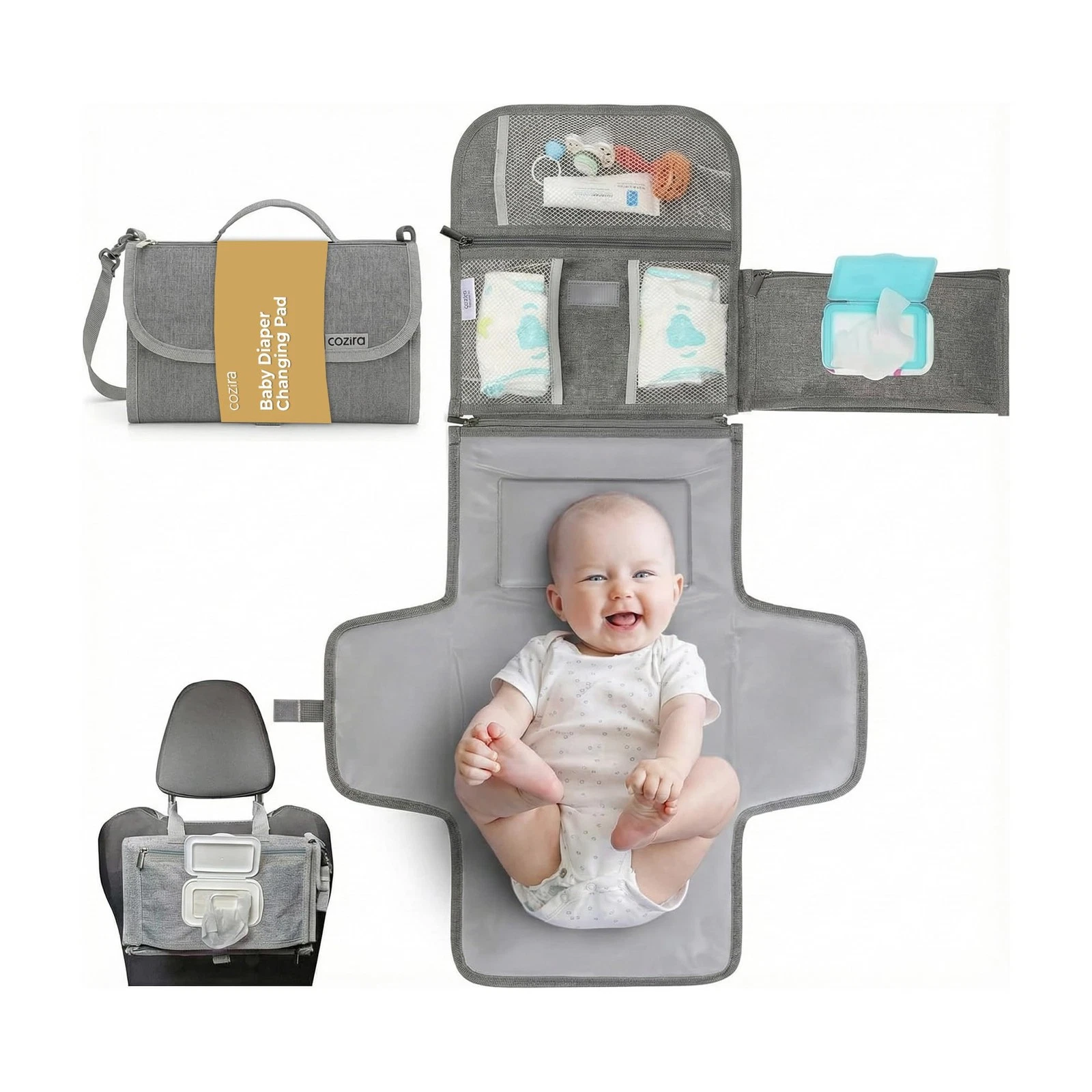 Cozira Portable Changing Pad – Standard (Changing + Storage), Gray