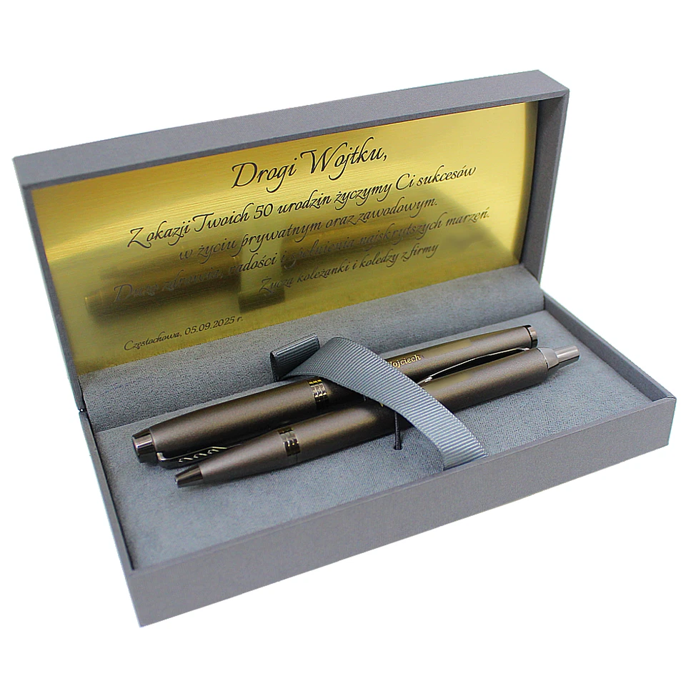 Parker IM Set Monochrome Bronze Kugelschreiber + Füllfederh Gravur Plakette - Bild 2 von 4