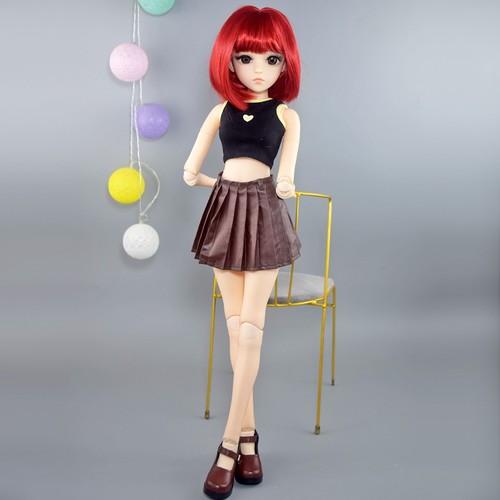 24" 60Cm BJD Muñeca + Peluca Roja Corta Pelo Suave + Chaleco Vestido Ropa Traje - Bild 10 von 24