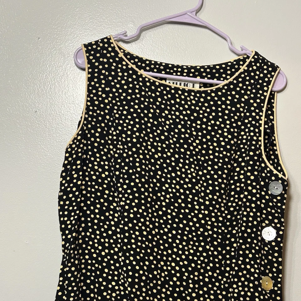 Vintage Studio I Dress Large Polka Dots Maxi Full Side Button 90s Y2K Sleeveless - Image 4 of 4
