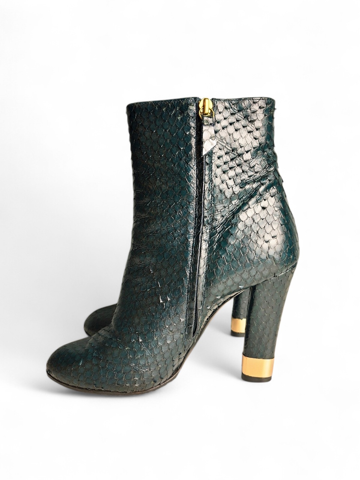 Casadei Emerald Green Python Print Leather Ankle … - image 3