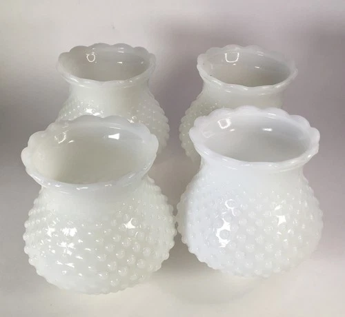 VTG Set Of 4 White Milk Glass Lamp Shades Hobnail Light Globe  1.5"Fitter Rim