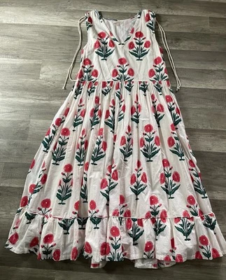 Vestido floral blanco rosa pollo para mujer talla M cottage boho 100 % algodón - Imagen 1 de 4