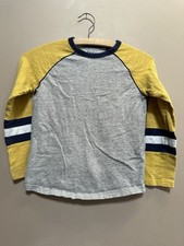 Mini Boden Boys Top Size 7-8Y Raglan Long Sleeve Yellow Blue 100 Cotton Shirt