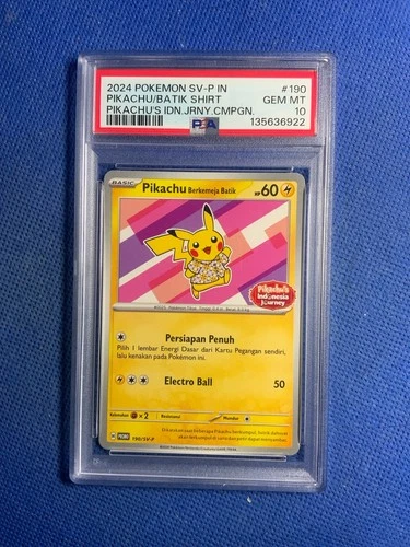 2024 Pokemon SV-P in Pikachu Batik Shirt Pikachu’s IDN JRNY CMPGN PSA 10