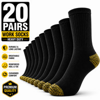 Men’s 20 Pairs Work Socks Workwear Boot Socks Cotton Rich Durable Soft Fit 6-11