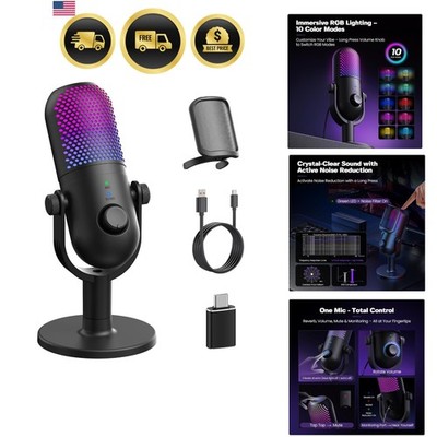 USB Microphone for PC Gaming: Condenser Microphone RGB for Gamer with Stand M...