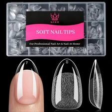 Short Almond Nail Tips - 15 Sizes 240 PCS Half Matte Full Cover Clear Fake Nails