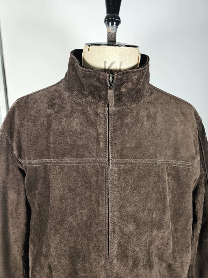 Marks and Spencer Leather Suede Jacket Men's 2XL Brown Blue Harbour Bomber - Image 2 of 4