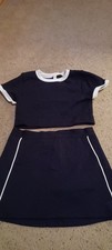 Fashion Nova Black And White Cropped Women's Top And Skirt Sz L Top Sz M Skirt
