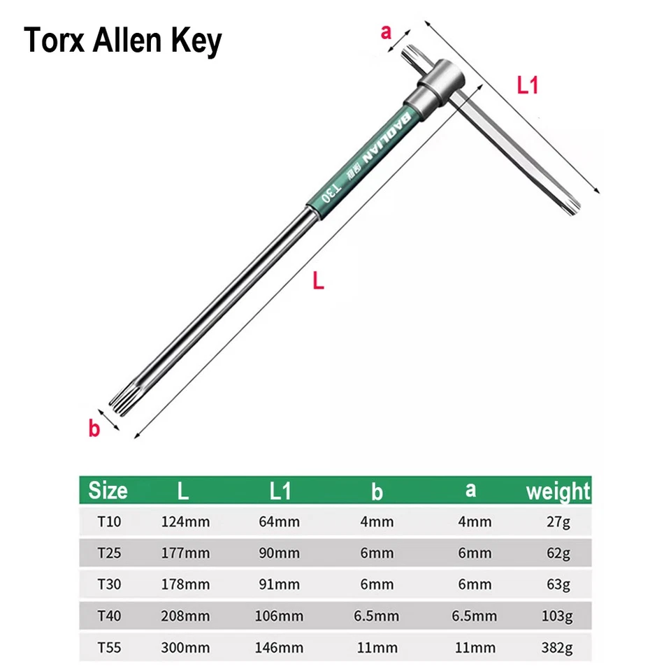 Long Sliding T-handle Allen Hex Key Wrench Set 2-10mm Torx Allen Key Set T10-T50 - Image 3 of 4