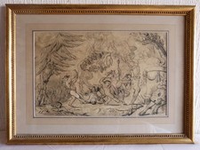 Quadro Disegno Antico 18 Secolo XVIII Baccanale Di Putti Gusto Scuola Italiano