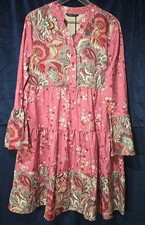 Nora Cora SZ S Long Sleeve Ruffled Tier Pink Dress Floral Print Bell Sleeve 2025
