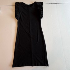 Zara Black Ribbed Knit Ruffle Sleeve Mini Dress Womens Crew Neck M