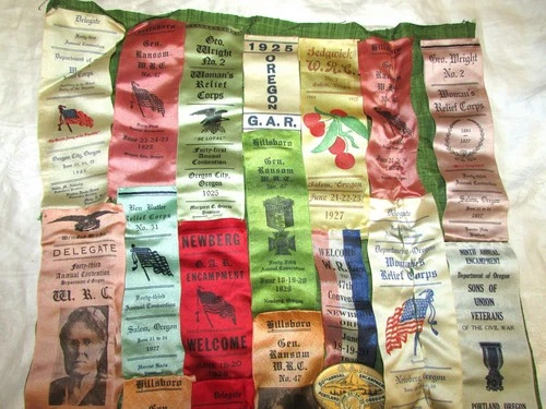 Large Lot of 50+ Oregon Women's Relief Corps GAR Ribbons Buttons & Photo Pin