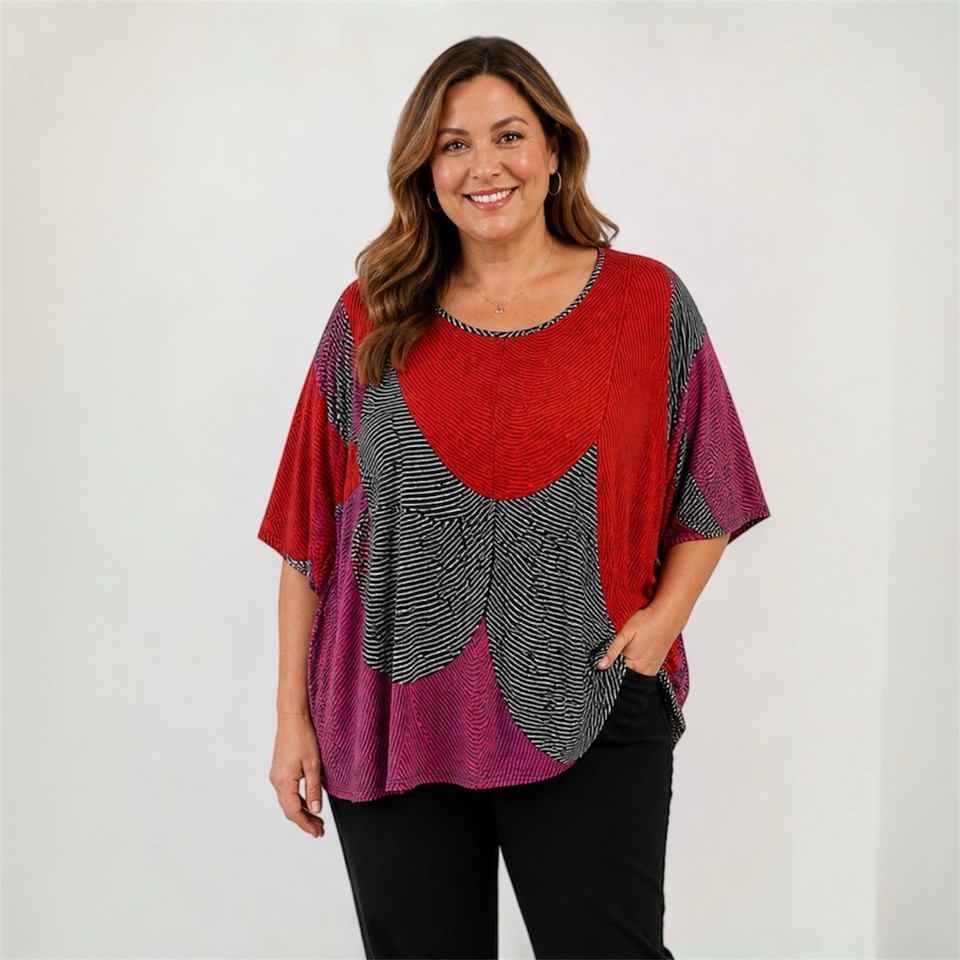 Elk Top Size 16 Hypnotic Print T-shirt Organic Cotton Oversized Relaxed Fit Tee