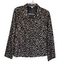 Laura Ashley Large Jacket Brown Animal Print Full Zip Lightweight 