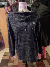 DKNY women fleece sweatshirt Animal Print Large Logo Black Gray Sweater