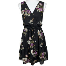 Vintage Y2K Floral Mini Dress Size M Black Fit Flare Whimsigoth Fairy Grunge