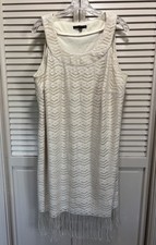 Tiana B. Cream/Silver Thread Crocheted Sleeveless Fringe Lined Slip Dress 16W