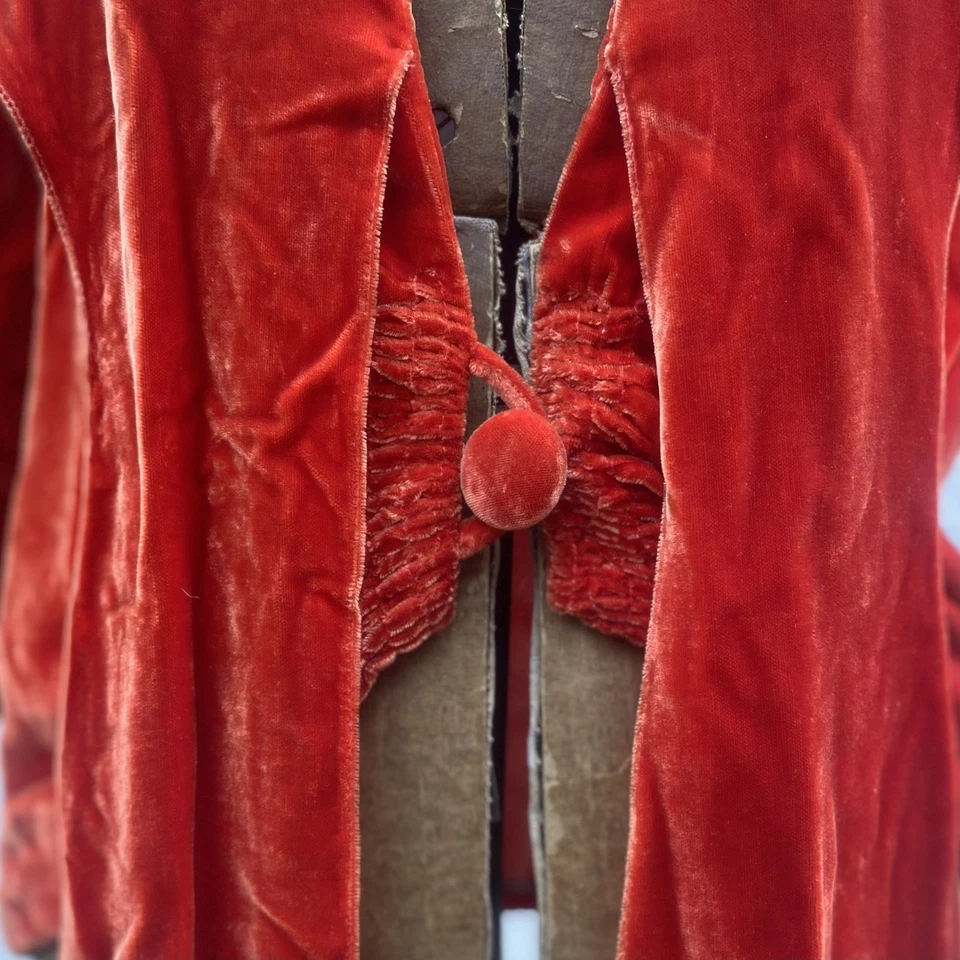 Antique 1920s Art Deco Burnt Orange Silk Velvet Bell Sleeves Opera Coat Jacket S - Image 2 of 4