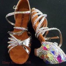 Rhinestone Women's Ankle Strap Latin Shoes Tango Dancing Chunky Heel Fashion OL