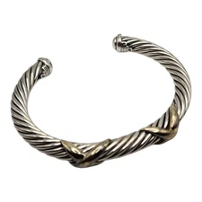 DAVID YURMAN 7MM CROSSOVER DOUBLE X CABLE 925 & 14k GOLD CUFF BRACELET SIZE 6"