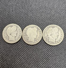 Nice Barber Quarters 90% Silver 1910-D, 1898-P, 1911-P Lot of 3