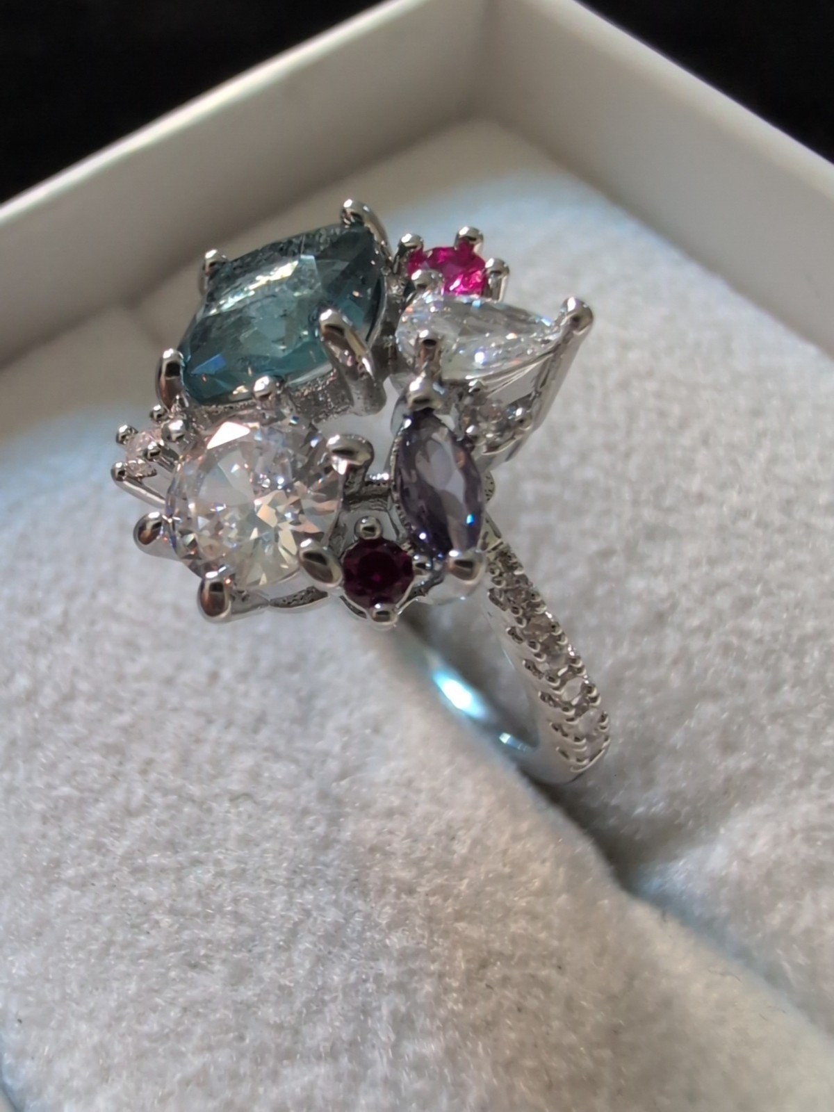 Sterling Size 6 Multi-stone Ring Topaz Ruby Ameth… - image 6