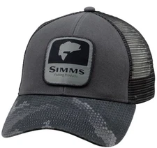 Simms Fishing Original Bass Patch Trucker Cap Camo NoGlare Black UnderBrim NEW