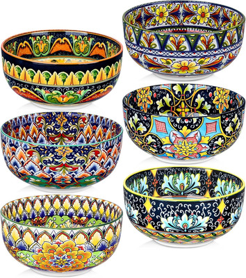 Ceramic Cereal Bowls Set of 6, 28 Oz Bohemian Soup Bowl, Colorful Bowls Set for 