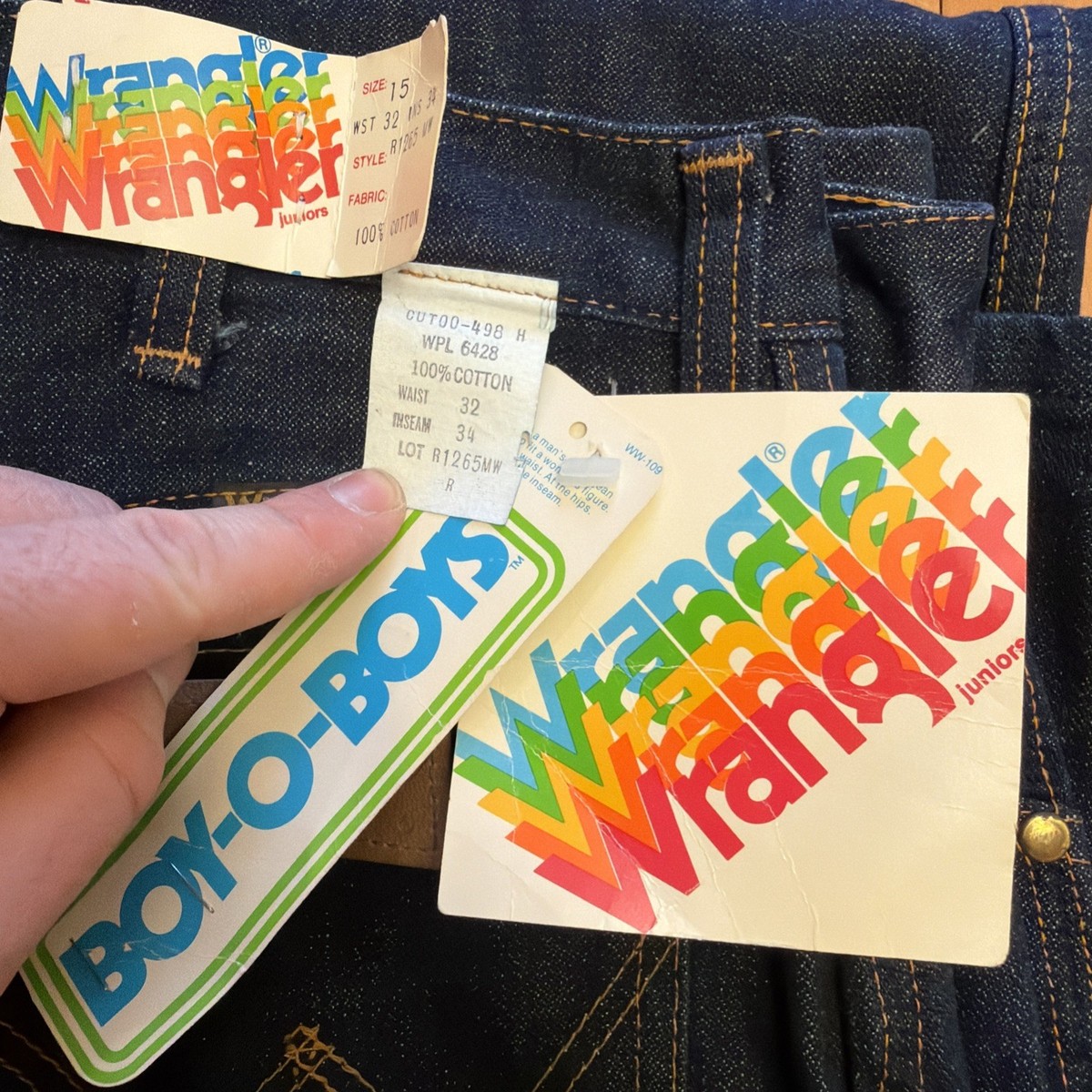 Vintage 1970s Wrangler Jeans NWT Rainbow Tag Juniors Size 15