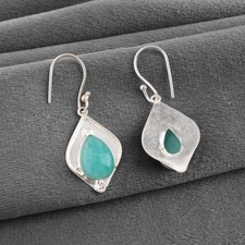 925 Sterling Silver Natural Pear Amazonite Pendant Handcrafted Earrings Jewelry