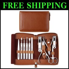 11-Piece Stainless Steel Manicure Set with Leather Case