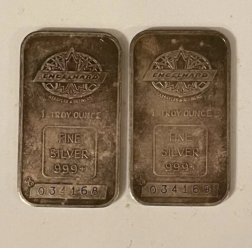 Vintage Engelhart Maple Leaf 1oz .999 Silver Bars Consecutive Numbers