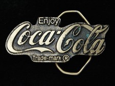 QB09149 VINTAGE 1970s ENJOY COCA-COLA SODA FOUNTAIN BRASSTONE BELT BUCKLE