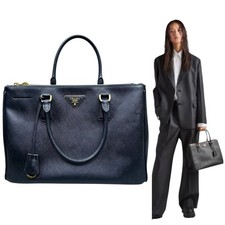 Prada Zaffiano Lux Leather Top Handle 2 Way Tote Bag Black BN2274 Shoulder Strap